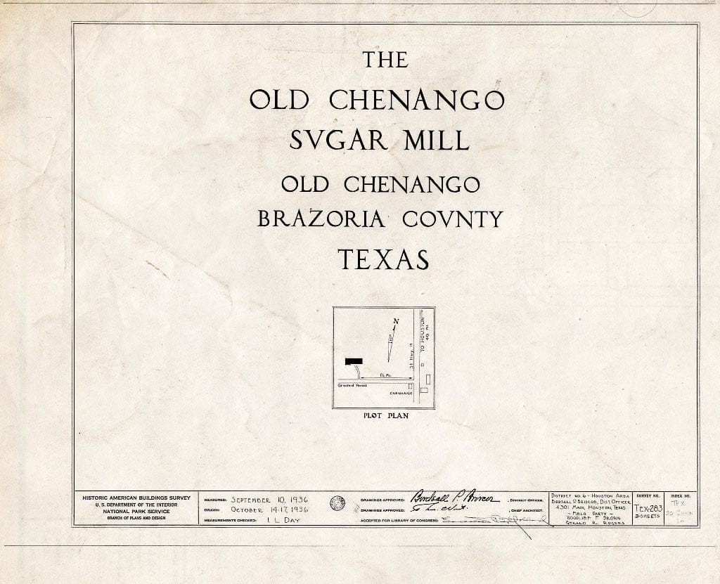 Blueprint HABS TEX,20-CHEN,1- (Sheet 0 of 3) - Chenango Sugar Mill, Chenango Vicinity, Angleton, Brazoria County, TX