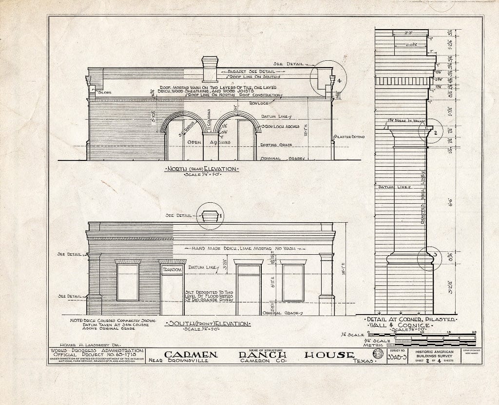 Blueprint HABS TEX,31-Brown.V,1- (Sheet 2 of 4) - Carmen Ranch House, Rio Grande Vicinity, Brownsville, Cameron County, TX