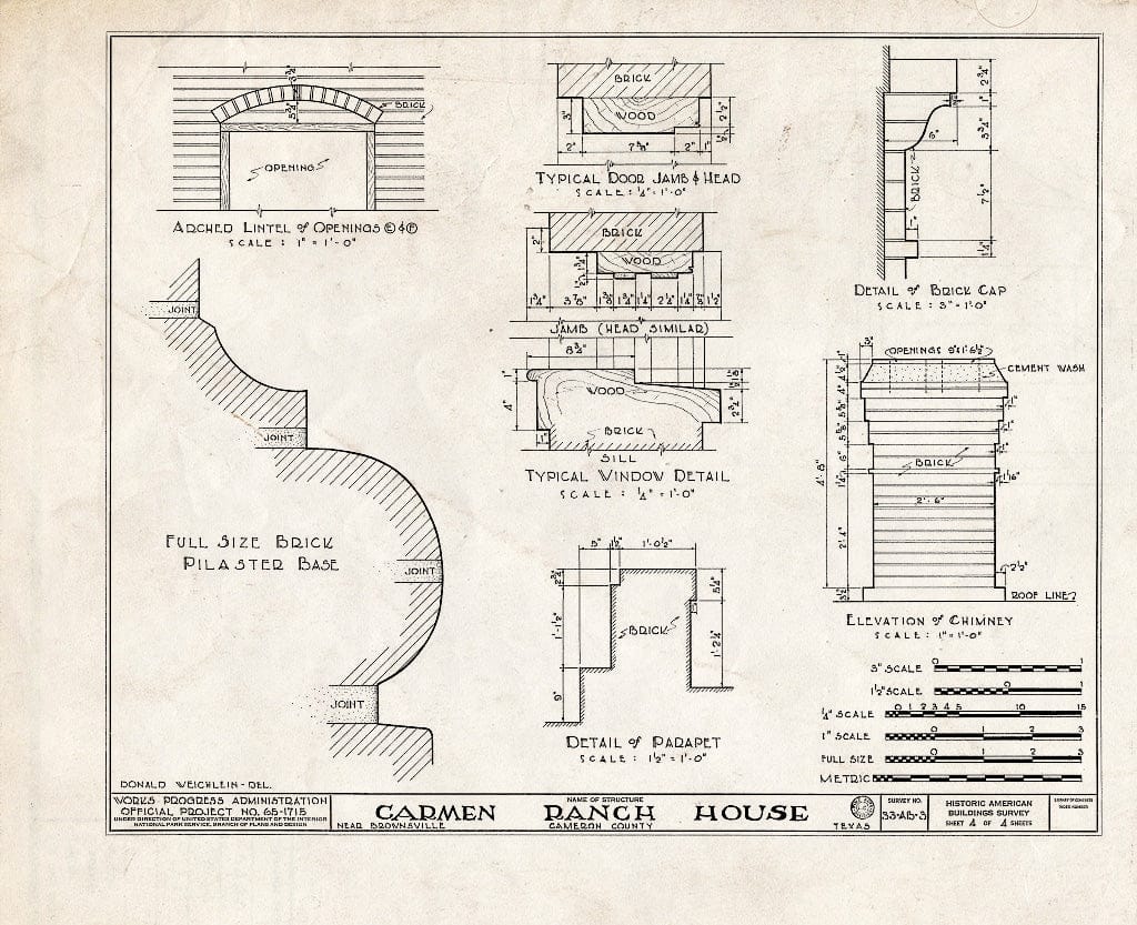 Blueprint HABS TEX,31-Brown.V,1- (Sheet 4 of 4) - Carmen Ranch House, Rio Grande Vicinity, Brownsville, Cameron County, TX