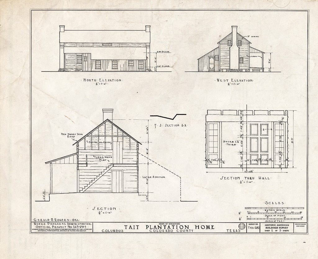 Blueprint HABS TEX,45-COLUM.V,1- (Sheet 2 of 3) - Dr. Charles W. Tait Plantation House, Route 71 Vicinity, Columbus, Colorado County, TX