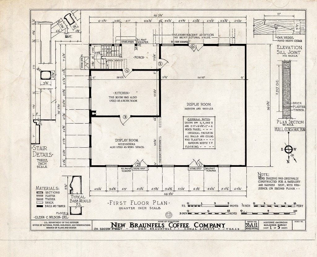 Blueprint HABS TEX,46-NEBRA,2- (Sheet 1 of 3) - Friederich Homann Saddlery & Residence, 136 Seguin Street, New Braunfels, Comal County, TX