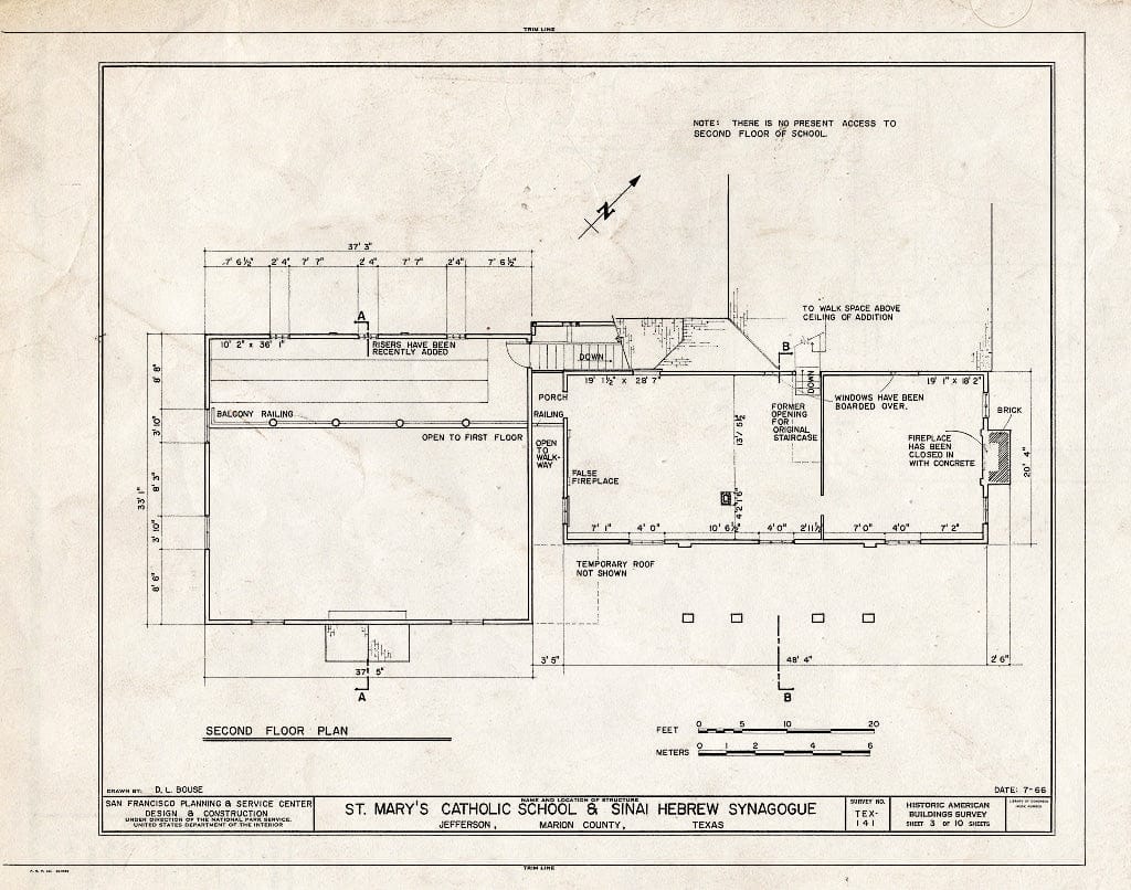 Blueprint HABS TEX,158-JEF,14- (Sheet 3 of 10) - St. Mary's Catholic School-Sinai Hebrew Synagogue, 209 North Henderson Street, Jefferson, Marion County, TX
