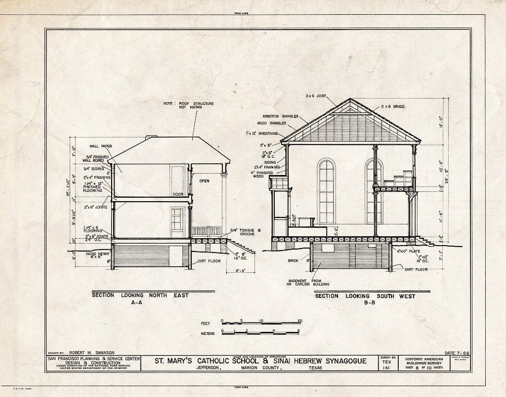 Blueprint HABS TEX,158-JEF,14- (Sheet 8 of 10) - St. Mary's Catholic School-Sinai Hebrew Synagogue, 209 North Henderson Street, Jefferson, Marion County, TX