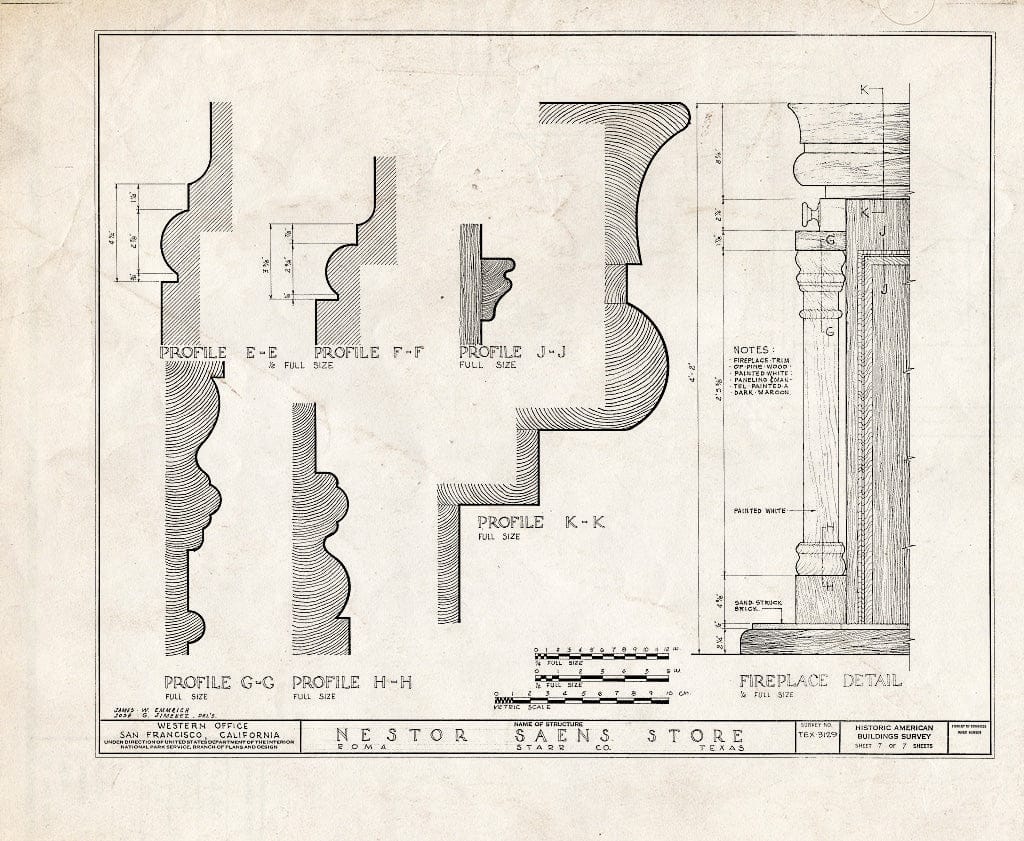 Blueprint HABS TEX,214-ROMA,1- (Sheet 7 of 7) - Nextor Saens Store, Hidalgo Street & Juarez Alley, Roma Creek, Starr County, TX