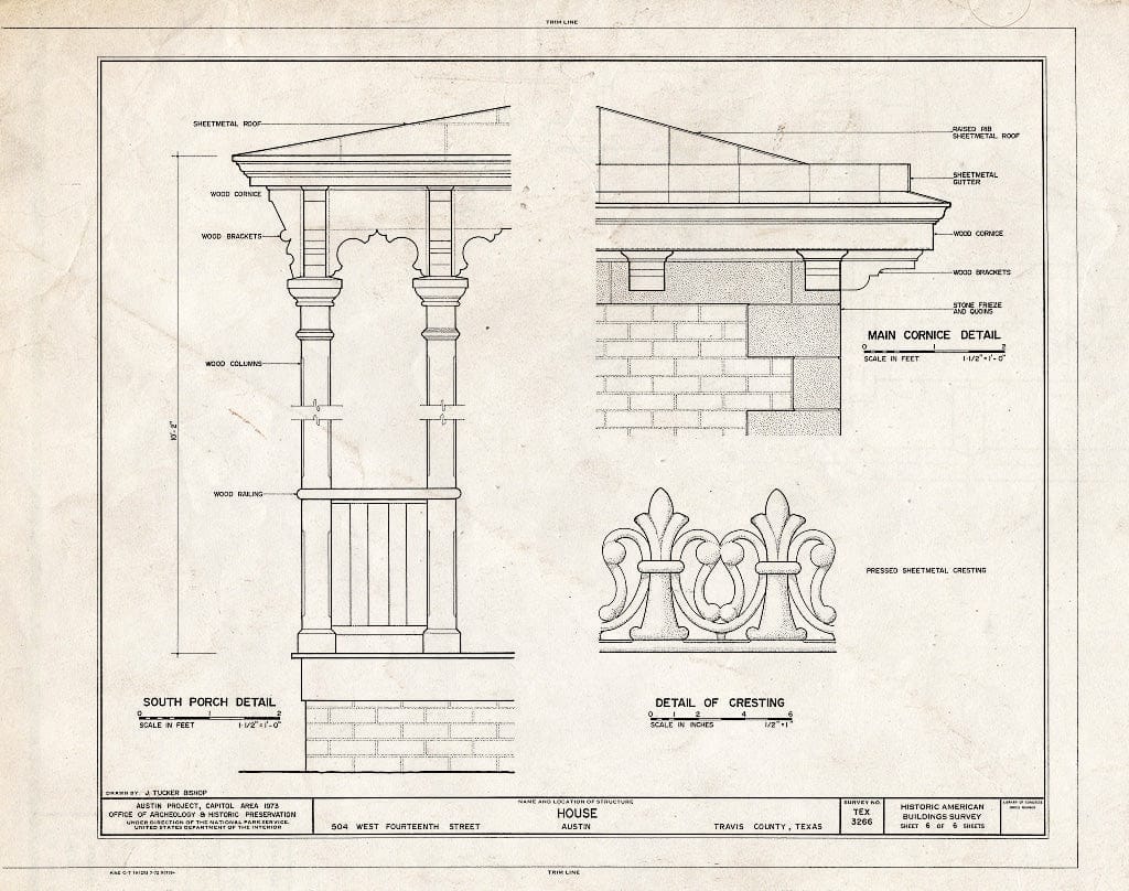 Blueprint HABS TEX,227-AUST,14- (Sheet 6 of 6) - 504 West Fourteenth Street (House), Austin, Travis County, TX