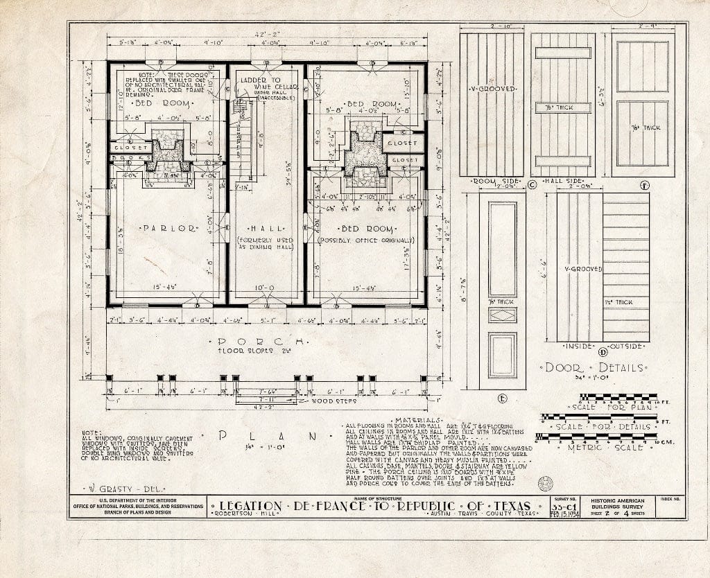 Blueprint HABS TEX,227-AUST,1- (Sheet 2 of 4) - French Legation to Republic of Texas, Seventh & San Marcos Streets, Austin, Travis County, TX