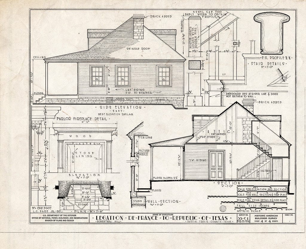 Blueprint HABS TEX,227-AUST,1- (Sheet 4 of 4) - French Legation to Republic of Texas, Seventh & San Marcos Streets, Austin, Travis County, TX