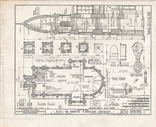 Blueprint HABS TEX 86-FREBU.-5- (Sheet 1 of 4) - Old St. Mary's Catholic Church, San Antonio Street, Fredericksburg, Gillespie County, TX