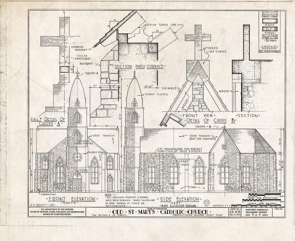Blueprint HABS TEX 86-FREBU.-5- (Sheet 2 of 4) - Old St. Mary's Catholic Church, San Antonio Street, Fredericksburg, Gillespie County, TX