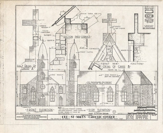 Blueprint HABS TEX 86-FREBU.-5- (Sheet 2 of 4) - Old St. Mary's Catholic Church, San Antonio Street, Fredericksburg, Gillespie County, TX