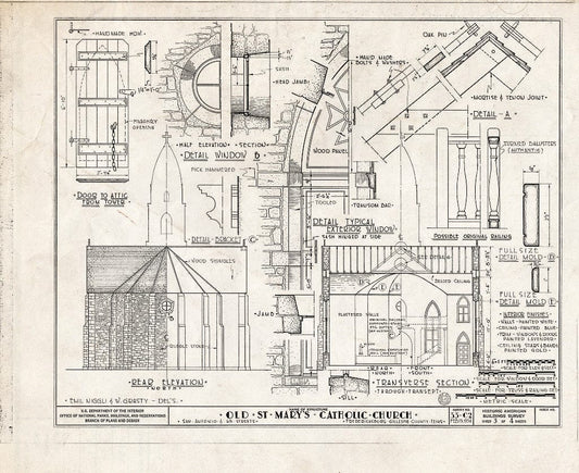 Blueprint HABS TEX 86-FREBU.-5- (Sheet 3 of 4) - Old St. Mary's Catholic Church, San Antonio Street, Fredericksburg, Gillespie County, TX