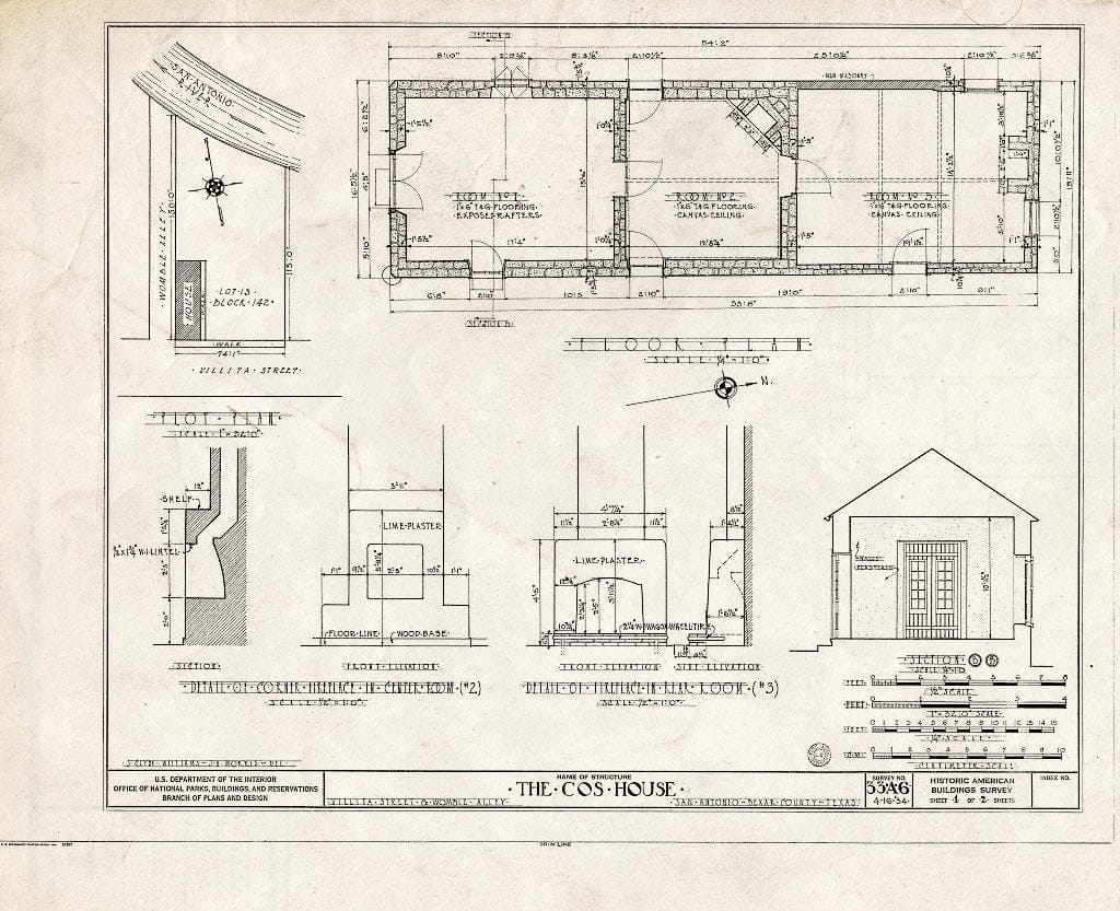 Blueprint HABS TEX,15-SANT,4- (Sheet 1 of 2) - Cos House, 513 Paseo de la Villita, San Antonio, Bexar County, TX