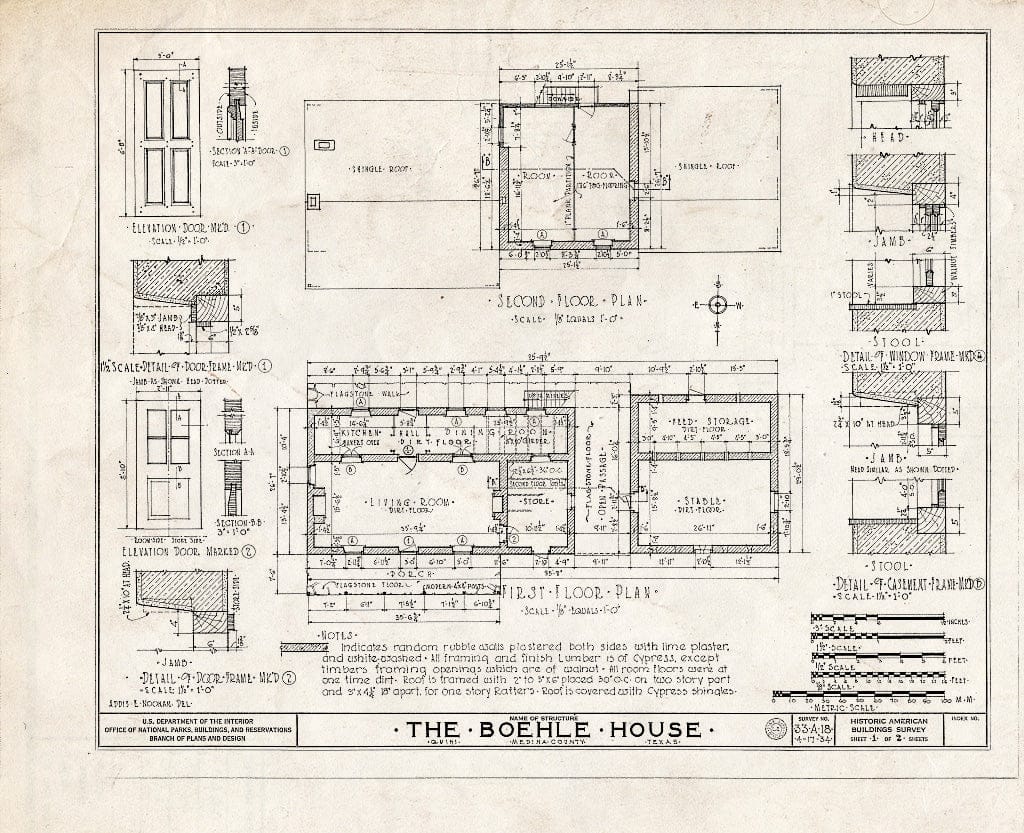Blueprint HABS TEX,163-QUI,1- (Sheet 1 of 2) - Louis Boehle House, Quihi Road, Quihi, Medina County, TX