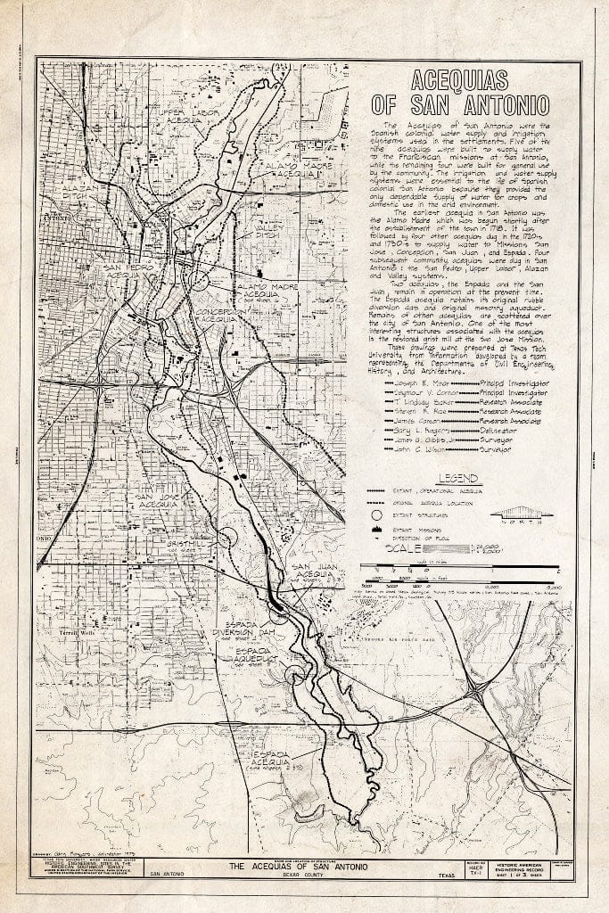 Blueprint HAER TEX,15-SANT.V,4- (Sheet 1 of 3) - Acequias of San Antonio, Hildebrand Avenue & Minita Creek, San Antonio, Bexar County, TX