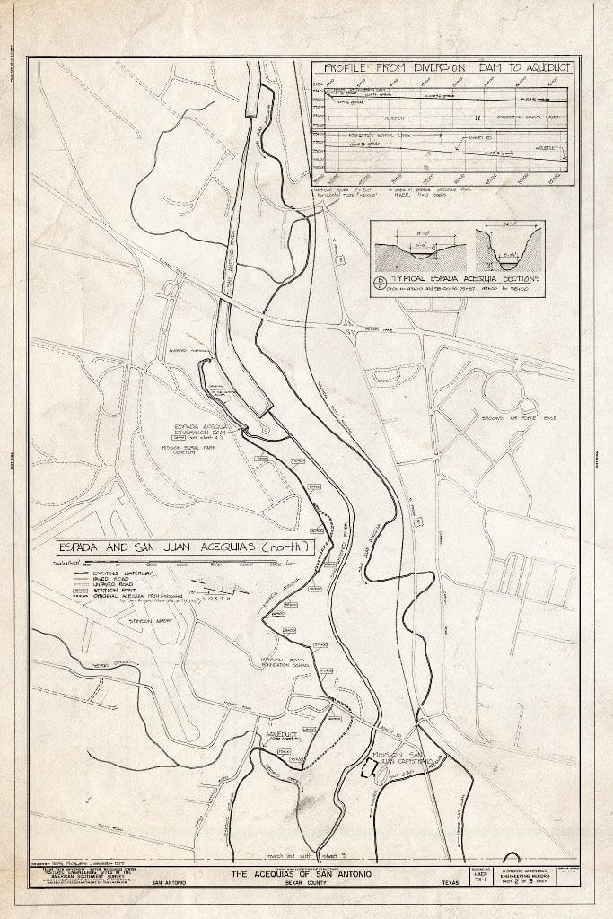 Blueprint HAER TEX,15-SANT.V,4- (Sheet 2 of 3) - Acequias of San Antonio, Hildebrand Avenue & Minita Creek, San Antonio, Bexar County, TX