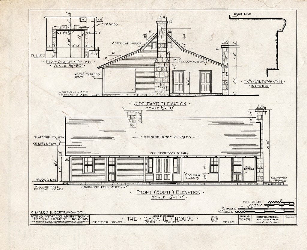 Blueprint HABS TEX,133-CENPO,1- (Sheet 2 of 5) - Dr. Charles Ganahl House, Historic Marker at site on Texas Route 27, Center Point, Kerr County, TX