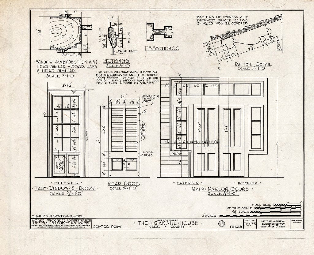 Blueprint HABS TEX,133-CENPO,1- (Sheet 4 of 5) - Dr. Charles Ganahl House, Historic Marker at site on Texas Route 27, Center Point, Kerr County, TX
