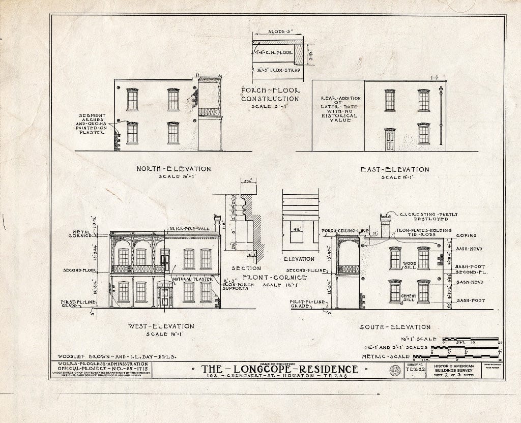 Blueprint HABS TEX,101-HOUT,3- (Sheet 2 of 3) - E. Longcope House, 102 Chenevert Street, Houston, Harris County, TX