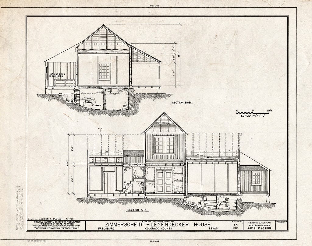 Blueprint HABS TEX,45-FREBU,1- (Sheet 8 of 10) - Zimmerscheidt-Leyendecker House, Frelsburg, Colorado County, TX