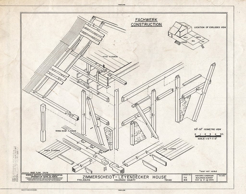 Blueprint HABS TEX,45-FREBU,1- (Sheet 9 of 10) - Zimmerscheidt-Leyendecker House, Frelsburg, Colorado County, TX