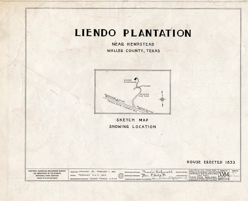 Blueprint HABS TEX,239-HEMP.V,1- (Sheet 0 of 5) - Liendo, Farm Road 1488 & Wyatt Chapel Road Vicinity, Hempstead, Waller County, TX