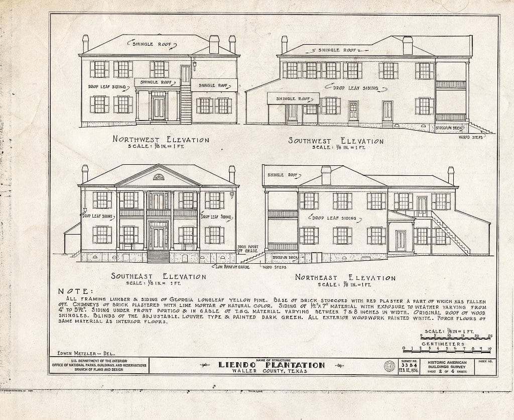 Blueprint HABS TEX,239-HEMP.V,1- (Sheet 2 of 5) - Liendo, Farm Road 1488 & Wyatt Chapel Road Vicinity, Hempstead, Waller County, TX
