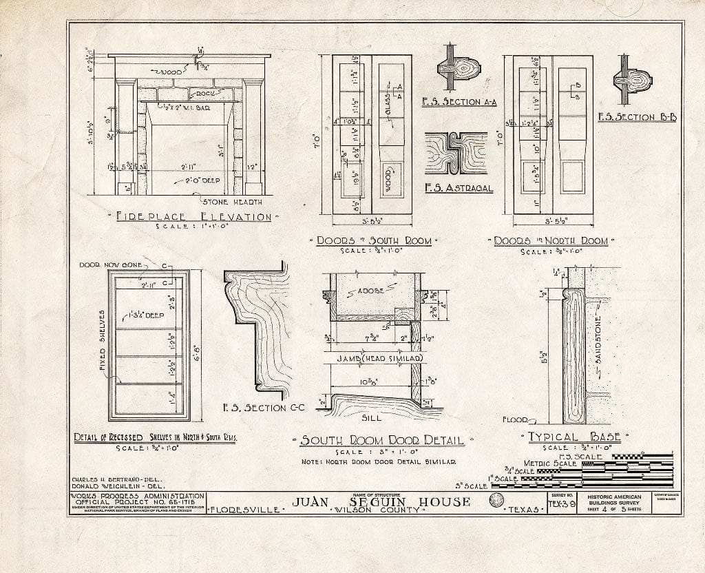 Blueprint HABS TEX,247-FLOVI.V,1- (Sheet 4 of 5) - Juan N. Seguin Ranch House, Northwest of Floresville, Floresville, Wilson County, TX