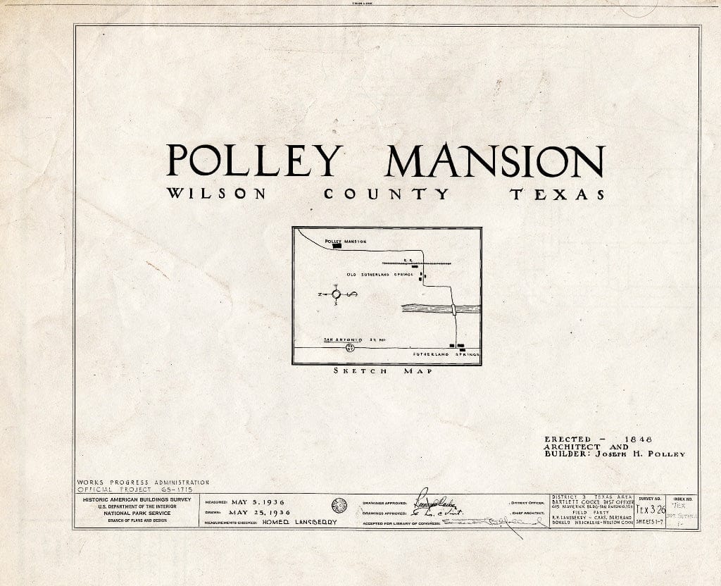 Blueprint HABS TEX,247-SUSPR.V,1- (Sheet 0 of 7) - Whitehall, Farm Road 539, Sutherland Springs, Wilson County, TX