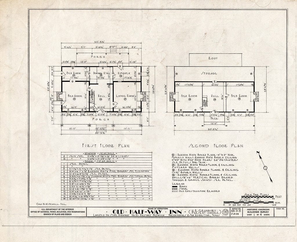 Blueprint HABS TEX,174-CHIR,1- (Sheet 1 of 4) - Old Half-Way Inn, West of Chireno on Texas Route 21, Chireno, Nacogdoches County, TX