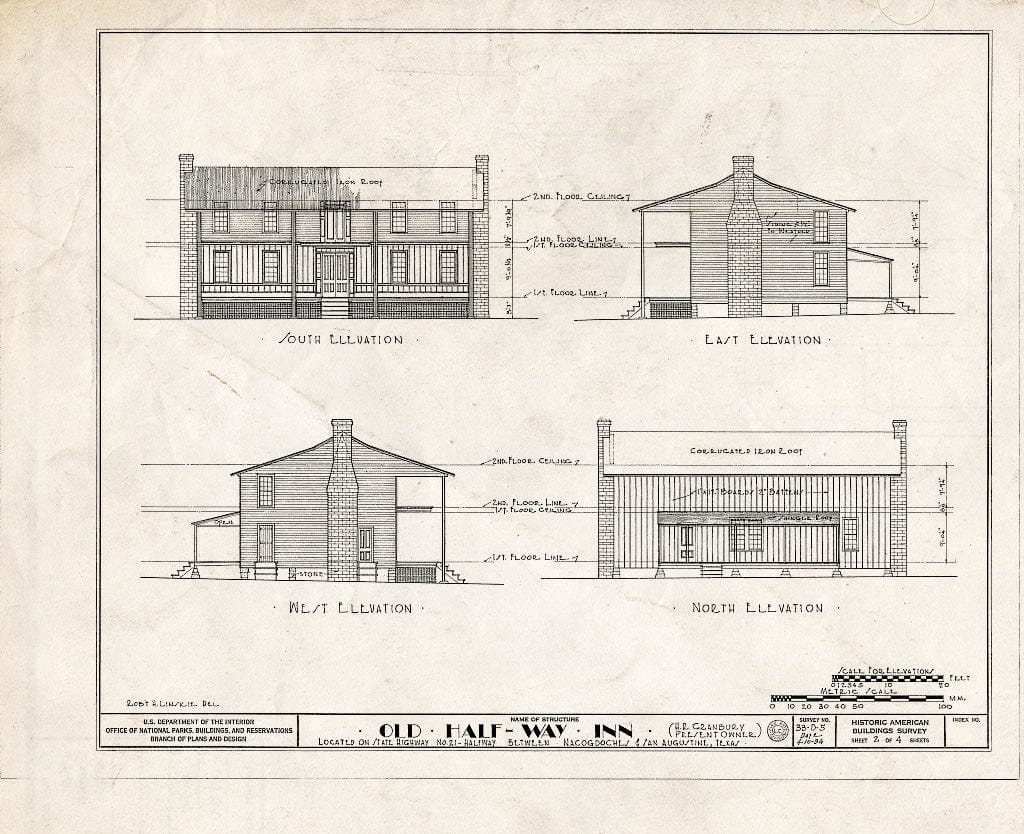 Blueprint HABS TEX,174-CHIR,1- (Sheet 2 of 4) - Old Half-Way Inn, West of Chireno on Texas Route 21, Chireno, Nacogdoches County, TX