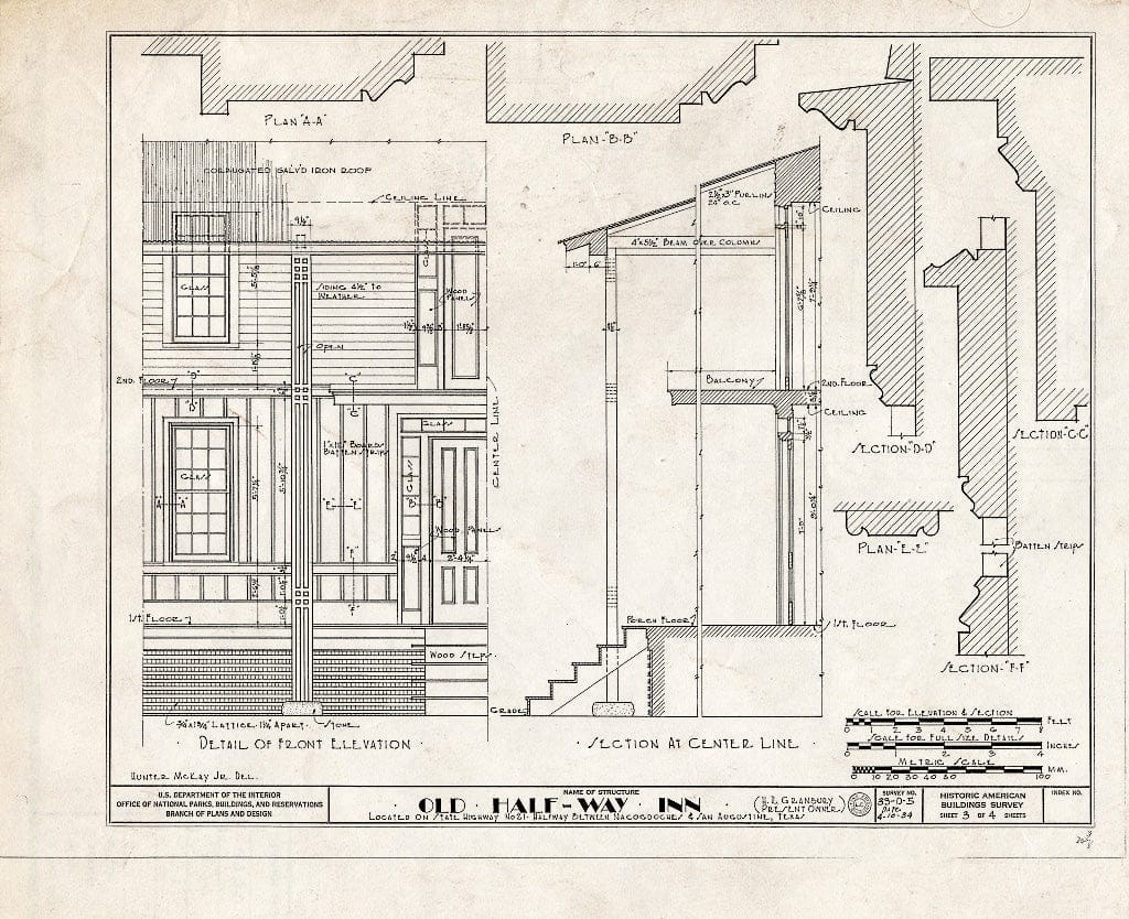 Blueprint HABS TEX,174-CHIR,1- (Sheet 3 of 4) - Old Half-Way Inn, West of Chireno on Texas Route 21, Chireno, Nacogdoches County, TX