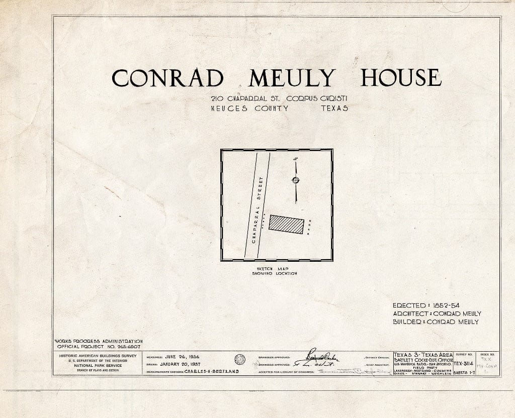Blueprint HABS TEX,178-CORP,1- (Sheet 0 of 7) - Conrad Meuly House & Store, 210 Chaparral Street, Corpus Christi, Nueces County, TX