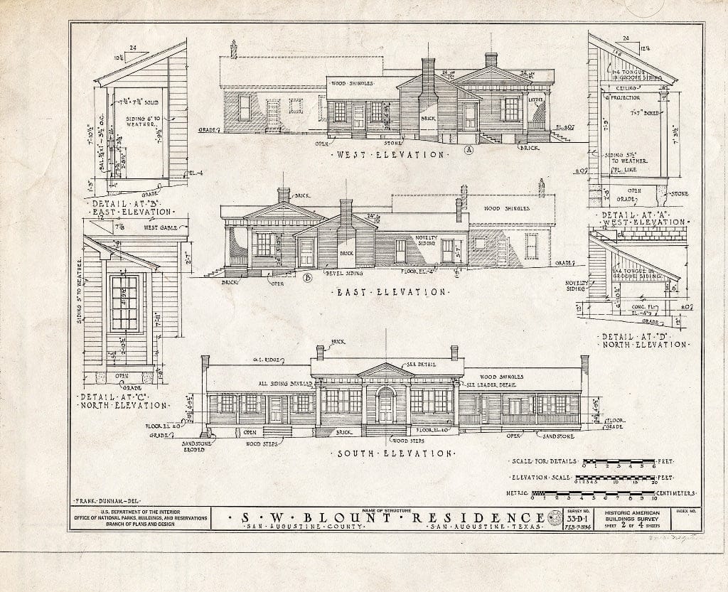 Blueprint HABS TEX,203-SAUG,1- (Sheet 2 of 4) - Colonel Stephen W. Blount House, 501 East Columbia Street, San Augustine, San Augustine County, TX