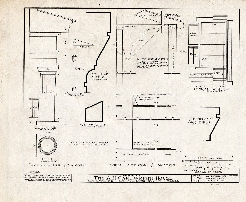 Blueprint HABS TEX,203-SAUG,2- (Sheet 3 of 5) - Matthew Cartwright House, 505 East Main Street, San Augustine, San Augustine County, TX