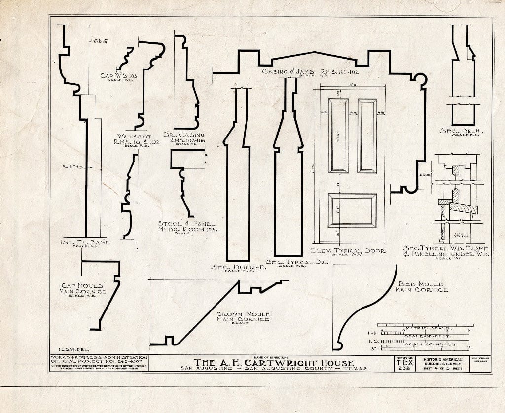Blueprint HABS TEX,203-SAUG,2- (Sheet 4 of 5) - Matthew Cartwright House, 505 East Main Street, San Augustine, San Augustine County, TX