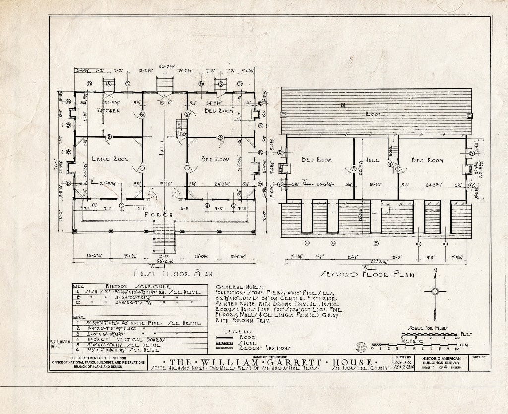 Blueprint HABS TEX,203-SAUG.V,1- (Sheet 1 of 4) - William Garrett Plantation House, Texas Route 21, San Augustine, San Augustine County, TX