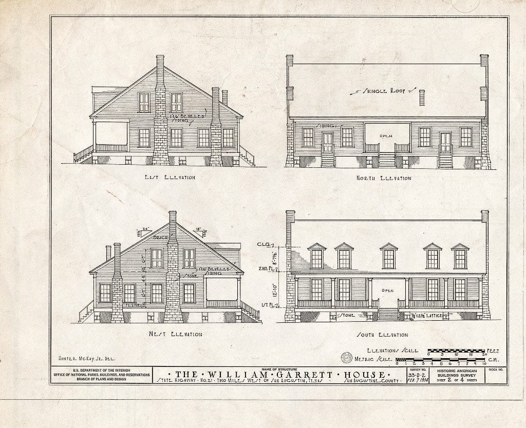 Blueprint HABS TEX,203-SAUG.V,1- (Sheet 2 of 4) - William Garrett Plantation House, Texas Route 21, San Augustine, San Augustine County, TX