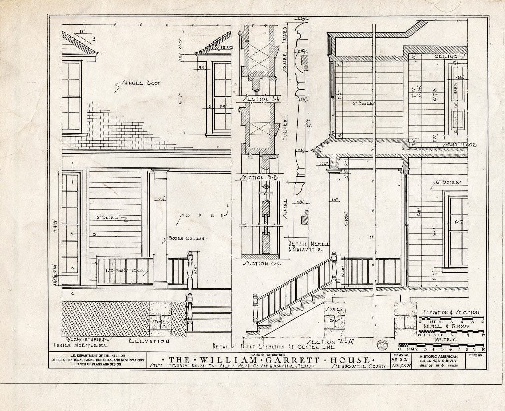 Blueprint HABS TEX,203-SAUG.V,1- (Sheet 3 of 4) - William Garrett Plantation House, Texas Route 21, San Augustine, San Augustine County, TX