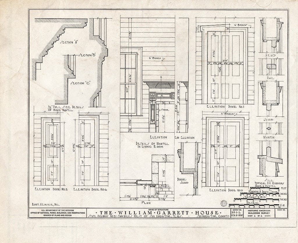 Blueprint HABS TEX,203-SAUG.V,1- (Sheet 4 of 4) - William Garrett Plantation House, Texas Route 21, San Augustine, San Augustine County, TX