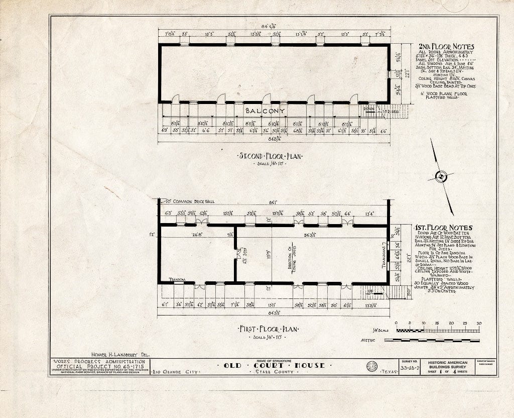 Blueprint HABS TEX,214-RIGCI,1- (Sheet 1 of 4) - Old Courthouse, Water Street at Texas Avenue, Rio Grande City, Starr County, TX