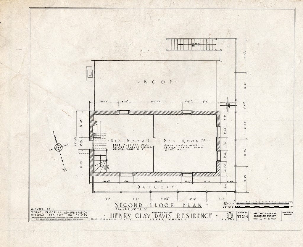 Blueprint HABS TEX,214-RIGCI,2- (Sheet 2 of 6) - Henry Clay Davis House, Britton Avenue, Rio Grande City, Starr County, TX