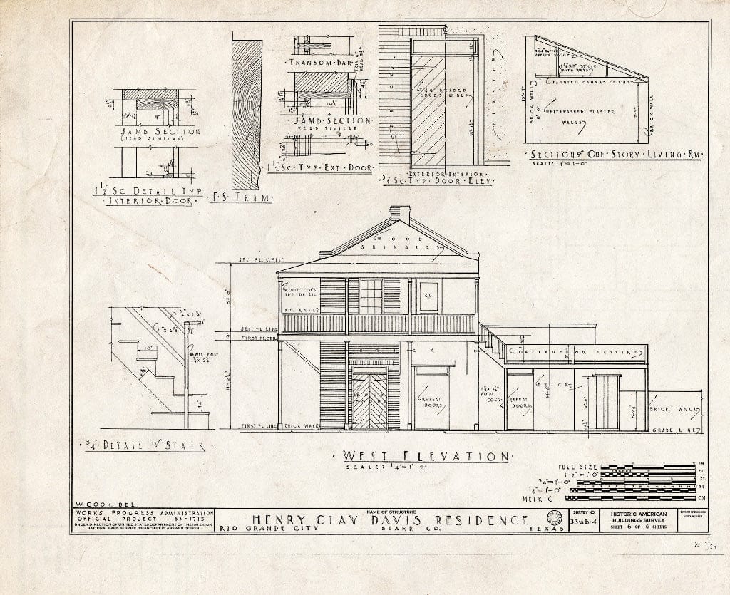 Blueprint HABS TEX,214-RIGCI,2- (Sheet 6 of 6) - Henry Clay Davis House, Britton Avenue, Rio Grande City, Starr County, TX
