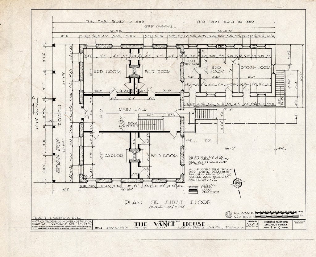 Blueprint HABS TEX,227-AUST,2- (Sheet 1 of 9) - Simms-Vance House, 1802 San Gabriel Street, Austin, Travis County, TX