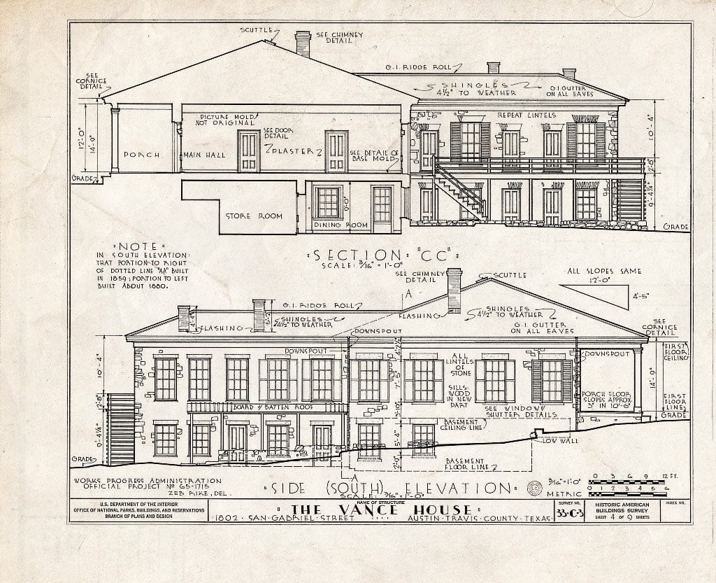 Blueprint HABS TEX,227-AUST,2- (Sheet 4 of 9) - Simms-Vance House, 1802 San Gabriel Street, Austin, Travis County, TX