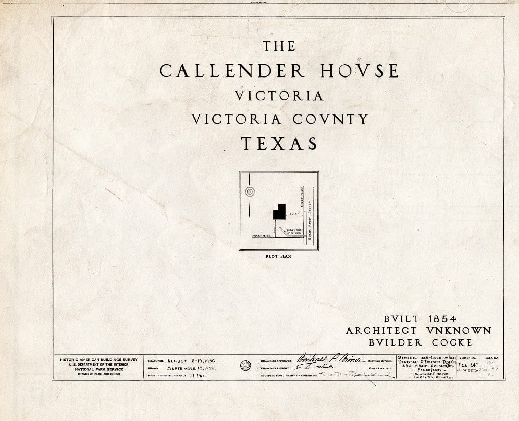 Blueprint HABS TEX,235-VIC,2- (Sheet 0 of 4) - William L. Callender House, 404 West Guadalupe Street, Victoria, Victoria County, TX