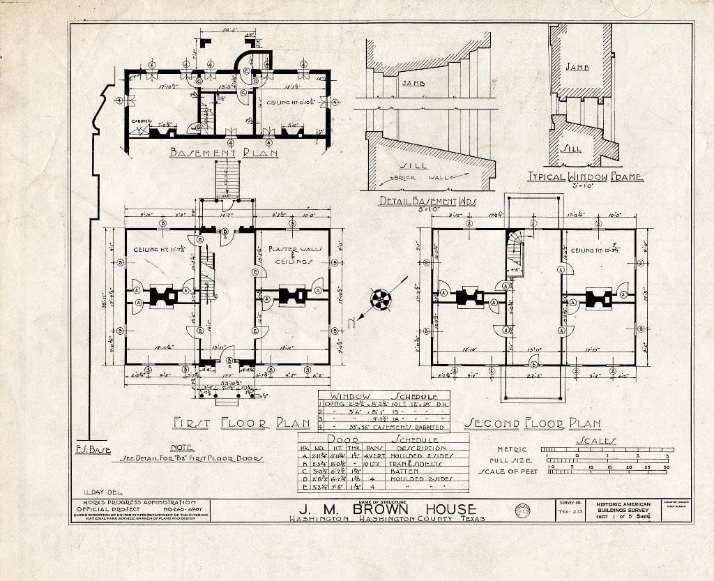 Blueprint HABS TEX,239-WASH.V,1- (Sheet 1 of 5) - John M. Brown House, Farm Road 912, Washington, Washington County, TX