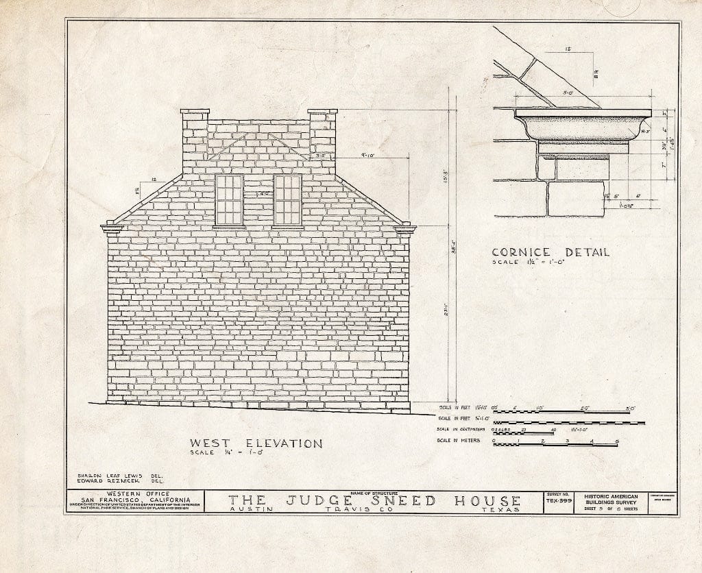 Blueprint HABS TEX,227-AUSTIN.V,1- (Sheet 5 of 8) - Judge Sebron G. Sneed House, Route I-35 & Bluff Springs Road, Austin, Travis County, TX