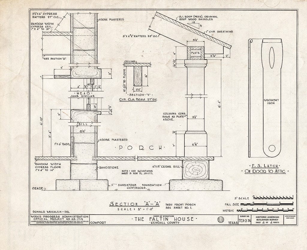 Blueprint HABS TEX,130-COMF,1- (Sheet 4 of 4) - Faltin House, Seventh Street, Comfort, Kendall County, TX