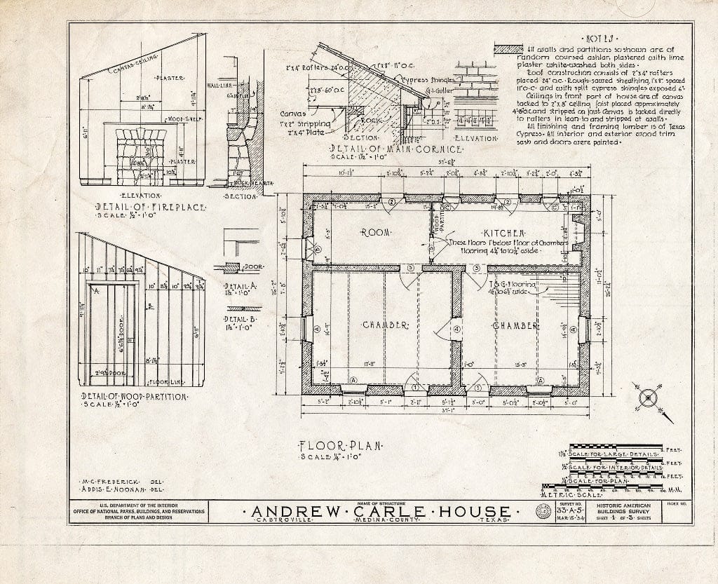 Blueprint HABS TEX,163-CAST,2- (Sheet 1 of 3) - Andrew Carle House, Main & Lafayette Streets, Castroville, Medina County, TX