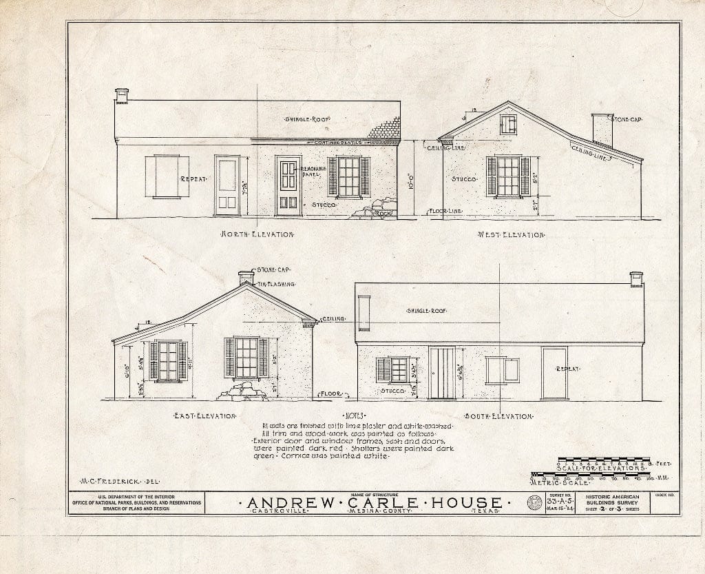 Blueprint HABS TEX,163-CAST,2- (Sheet 2 of 3) - Andrew Carle House, Main & Lafayette Streets, Castroville, Medina County, TX